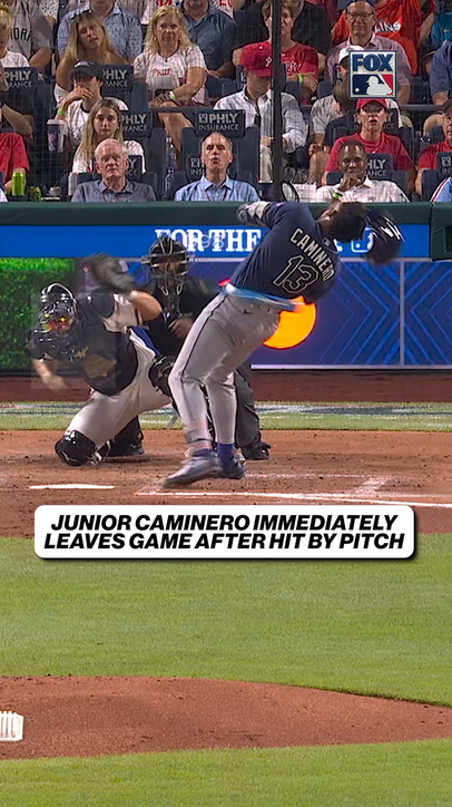 Junior Caminero was slow to get up and left the game after being hit by this pitch.