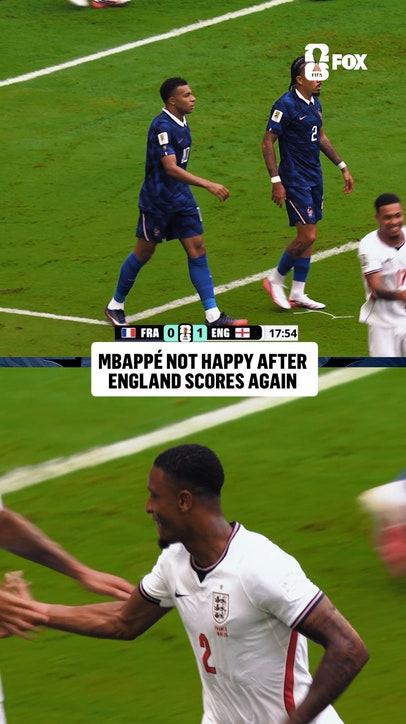 Kylian Mbappé reacts after England doubled their early lead over France