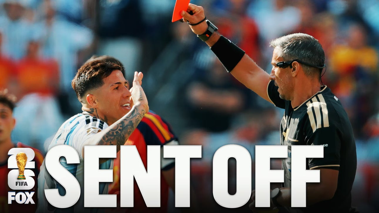 Enzo Fernández Sent Off After Second Yellow for Foul on Pau Cubarsí in Stoppage Time | 2026 FIFA World Cup™