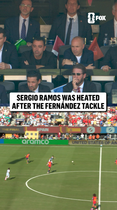 Spain legend Sergio Ramos was not happy with this tackle by Enzo Fernández