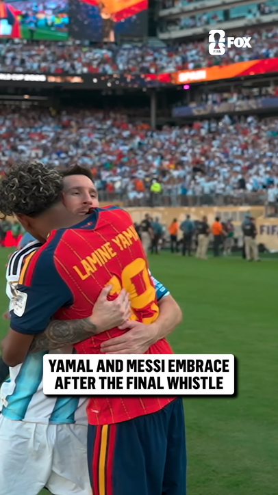Lamine Yamal and Lionel Messi share a moment after Spain takes down Argentina in the FIFA World Cup Final