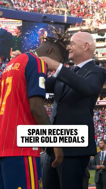 Spain is presented with their gold medal after defeating Argentina in the 2026 FIFA World Cup Final