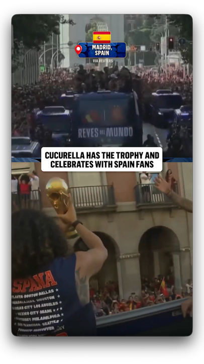 2026 FIFA World Cup champion Marc Cucurella living it up with the fans in Madrid 🏆