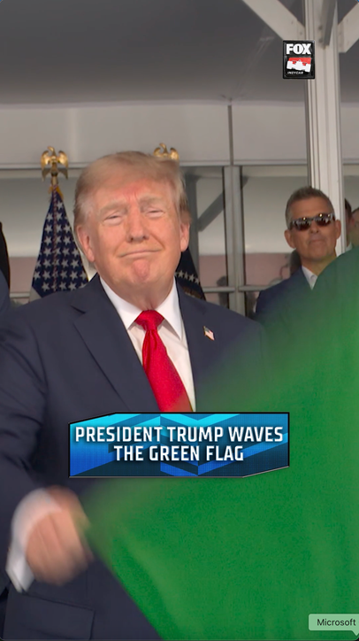 President Donald Trump waves the green flag and the Freedom 250 is underway! 🏎️