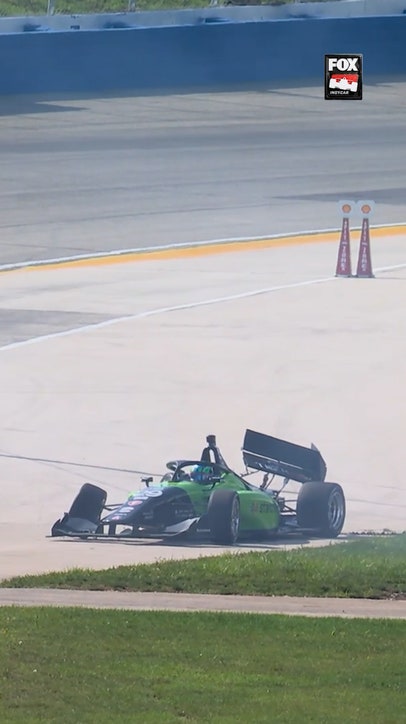 Josh Pierson spins from the lead at Milwaukee in the INDY NXT race