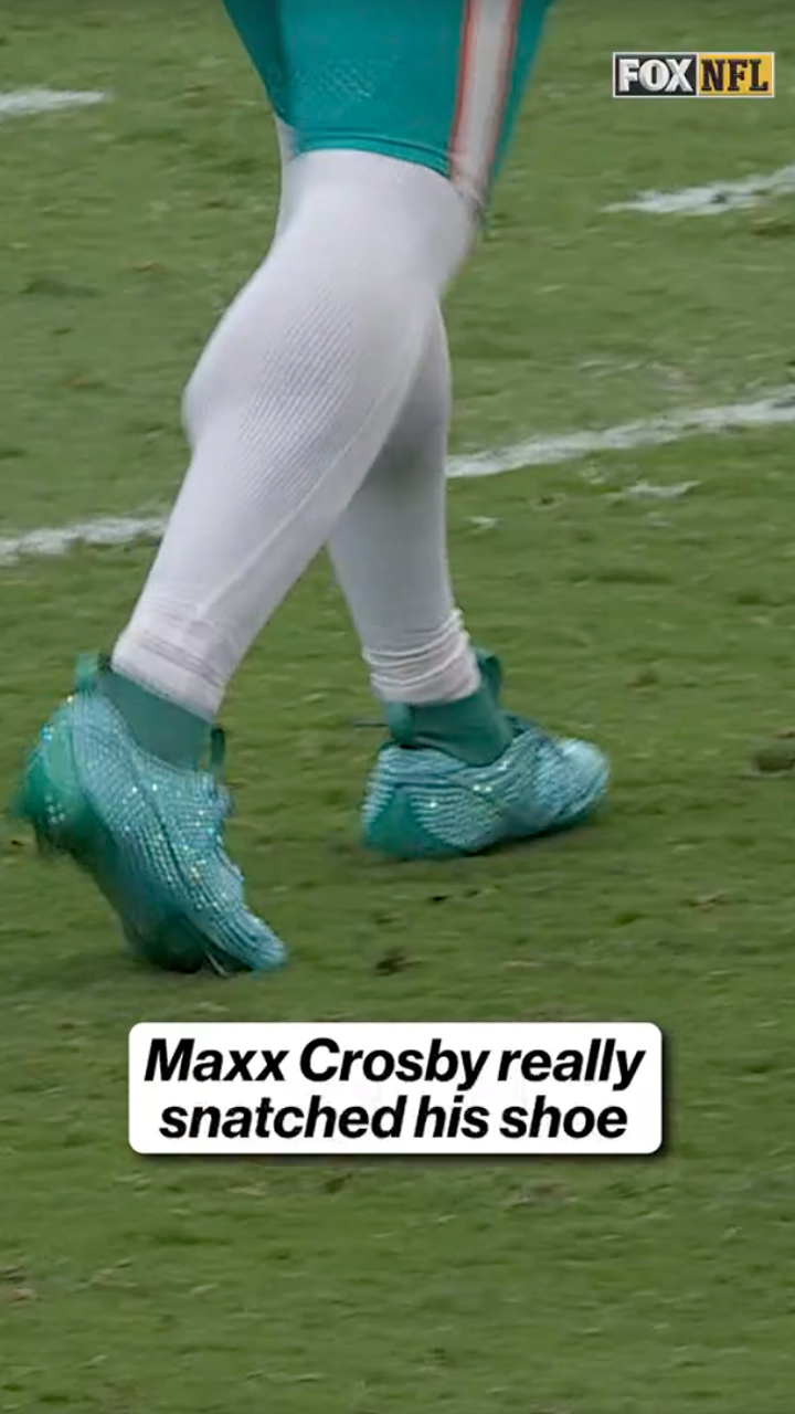 Maxx Crosby went for sack but ended up pulling Malik Willis' sparkly cleat off