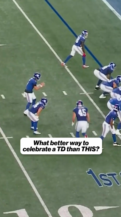 Cam Skattebo scores the Giants’ first TD of the season and flips out!