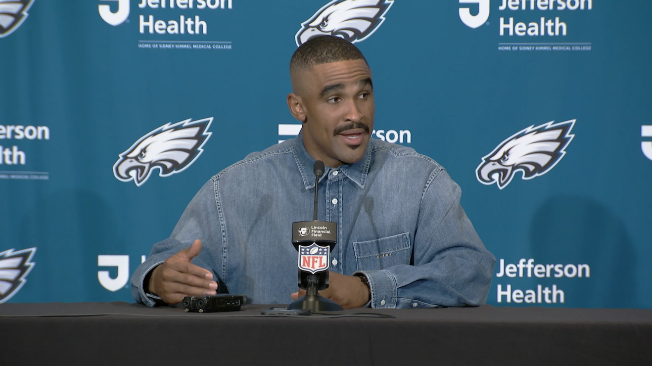 Eagles’ Jalen Hurts discusses his conversation with Tom Brady during production meeting before Week 1