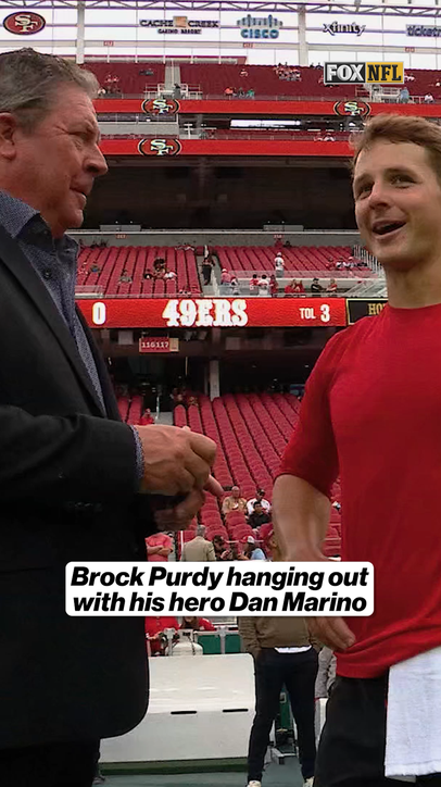 Dan Marino and Brock Purdy chopping it up before Dolphins-Niners