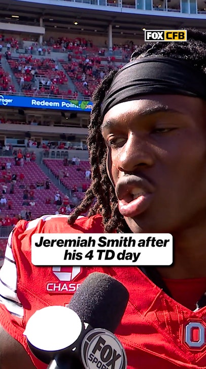 Jeremiah Smith reacts to his 4-TD performance 🔥
