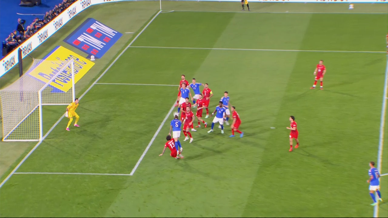 Italy's Riccardo Calafiori heads home set piece cross to retake lead against Türkiye