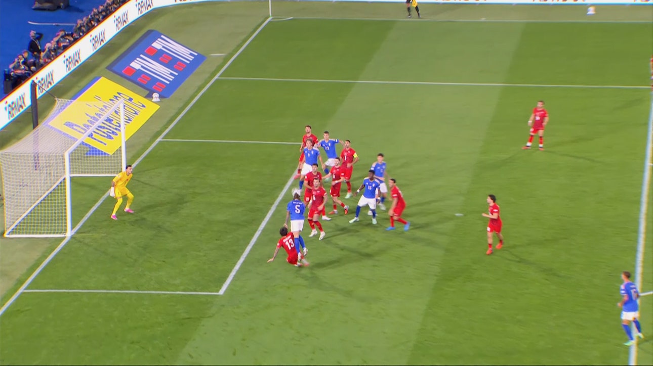 Italy's Riccardo Calafiori heads home set piece cross to retake lead against Türkiye