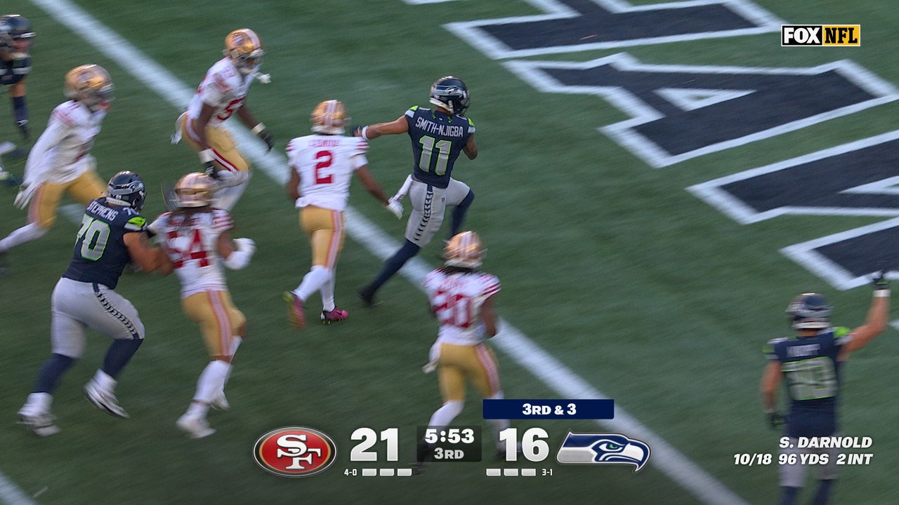 Sam Darnold finds Jaxon Smith-Njigba for 16-yard catch-and-run TD, giving Seahawks lead over 49ers | NFL Highlights