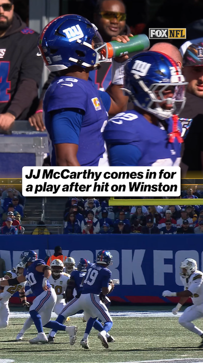 JJ McCarthy comes in for a play after a hit on Jameis Winston