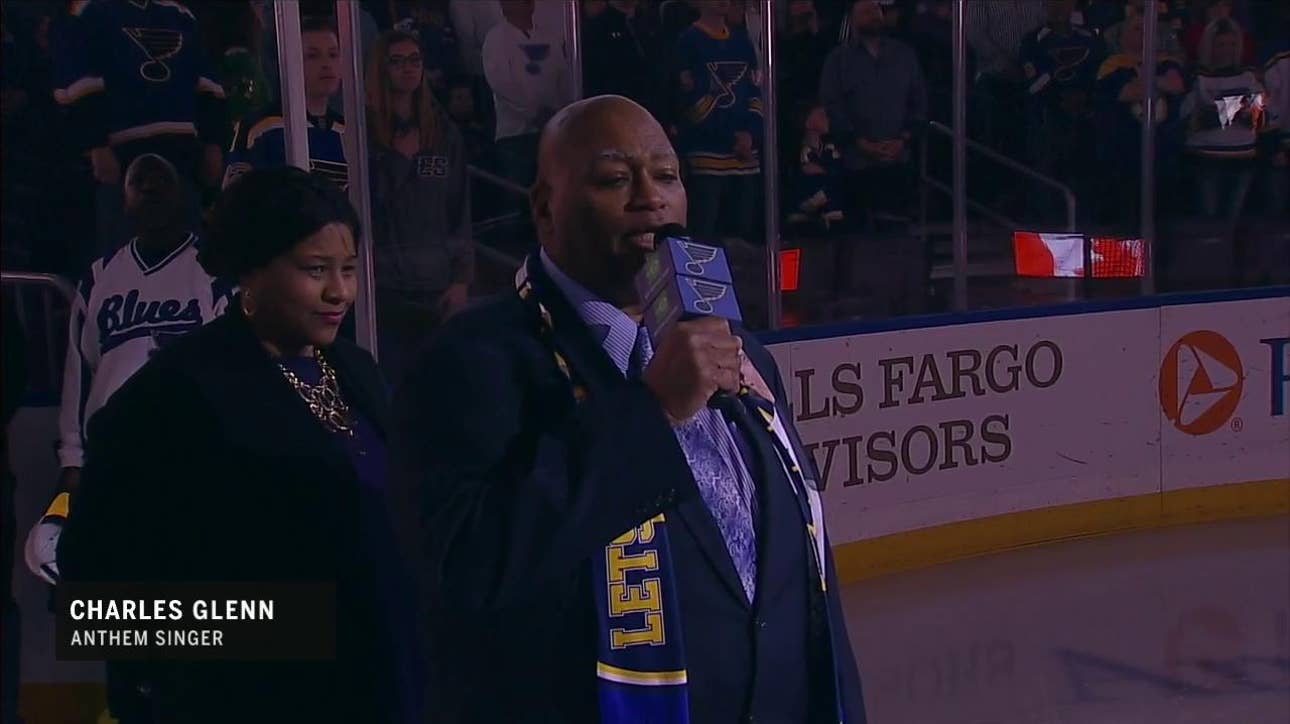 Charles Glenn makes his final regular-season appearance as Blues' anthem singer