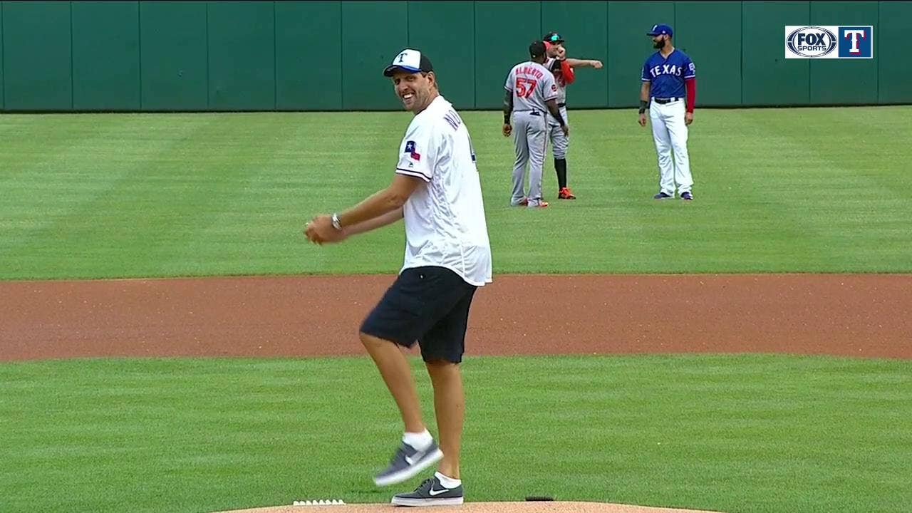 Dirk Throws out the First pitch | Rangers Live