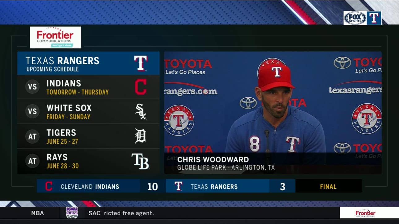 Chris Woodward talks Texas' 10-3 loss to Cleveland