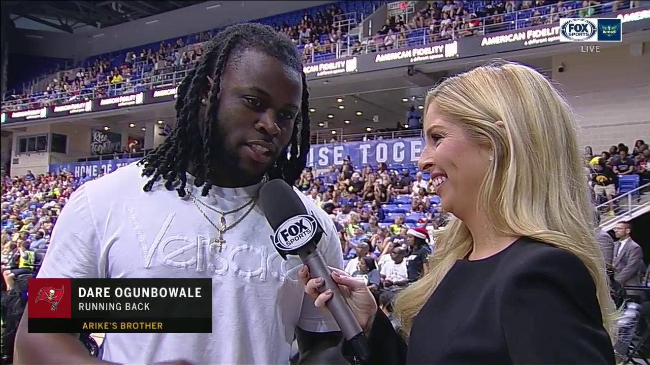 Tampa Bay RB Dare Ogunbowale one watching his sister Arike with the Dallas Wings
