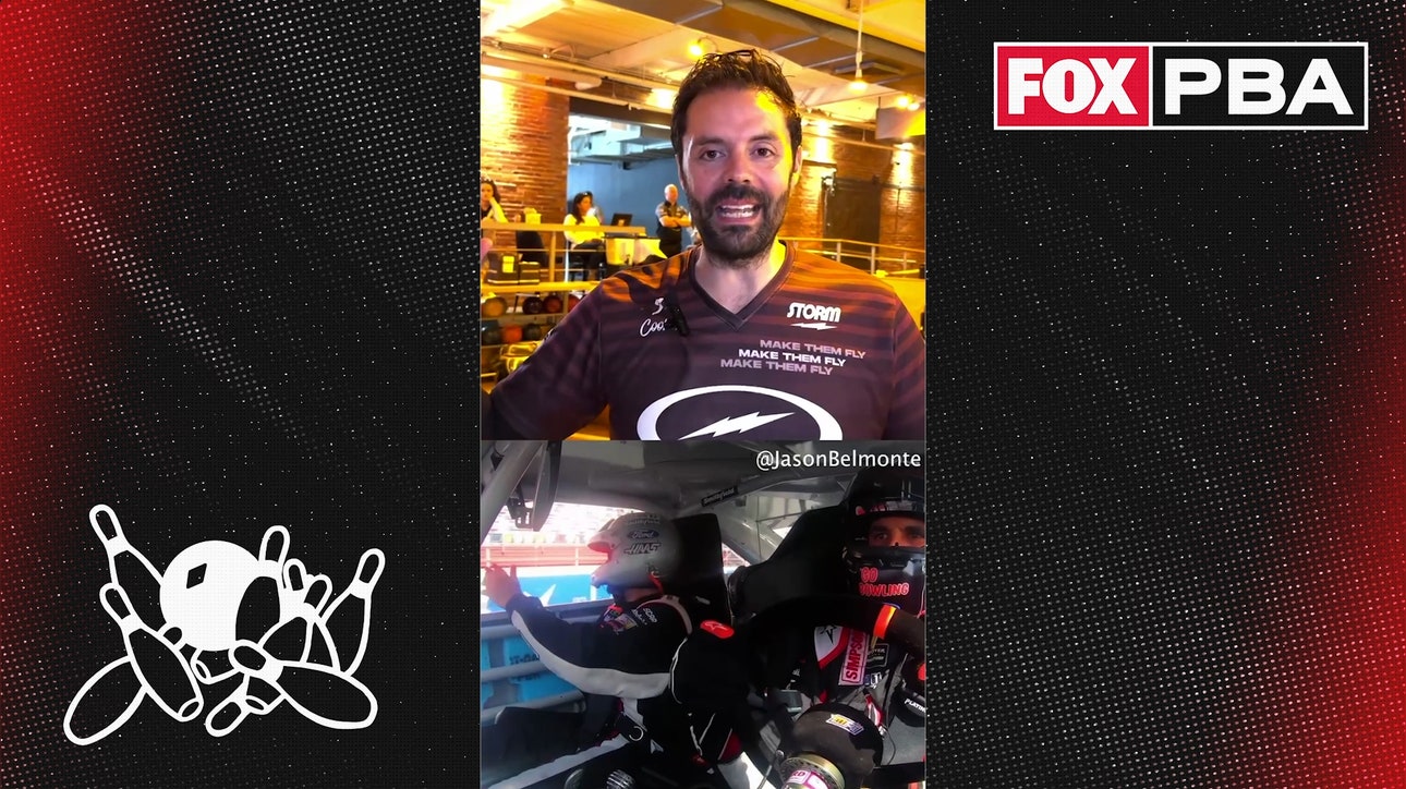 Jason Belmonte and Aric Almirola pull off the GREATEST NASCAR bowling trick shot ever!