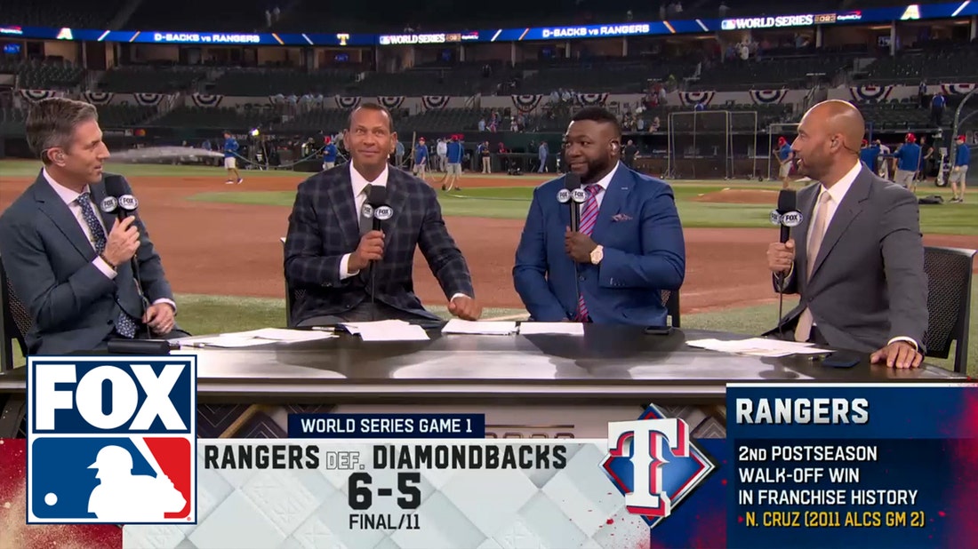 World Series Game 1: Rangers defeat Diamondbacks — Derek Jeter, David Ortiz & Alex Rodriguez react
