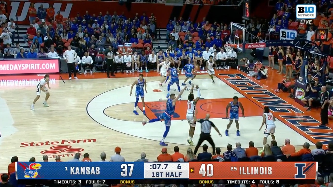 Terrence Shannon Jr. hits a step-back three to extend Illinois' lead to six going into the half vs. Kansas