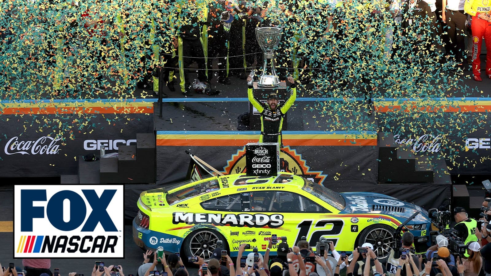 Ryan Blaney accepts the Bill France Cup Championship Trophy