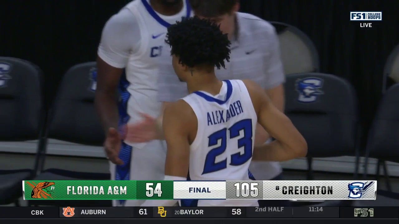 Trey Alexander scores 20 points in 26 minutes to help Creighton dominate Florida A&M, 105-54