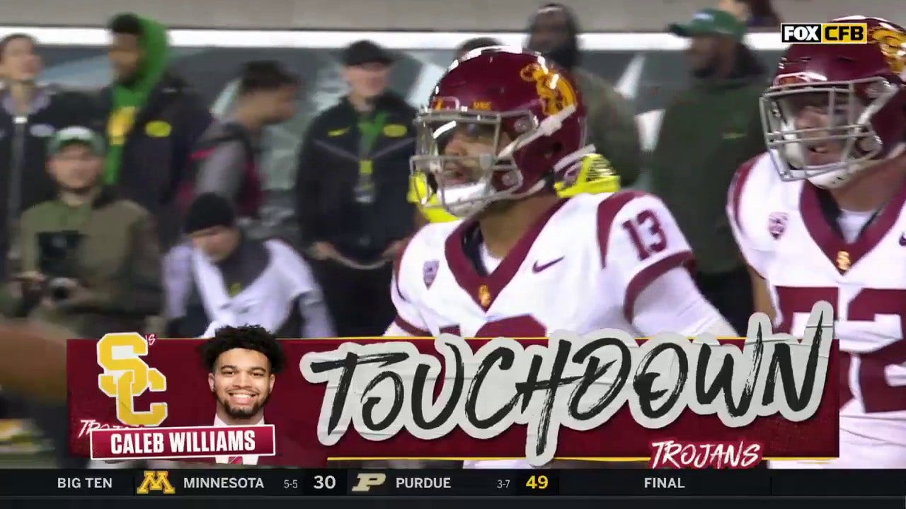 Tahj Washington's 59-yard reception fuels Caleb Williams two-yard rushing TD to bring USC within one score vs. Oregon