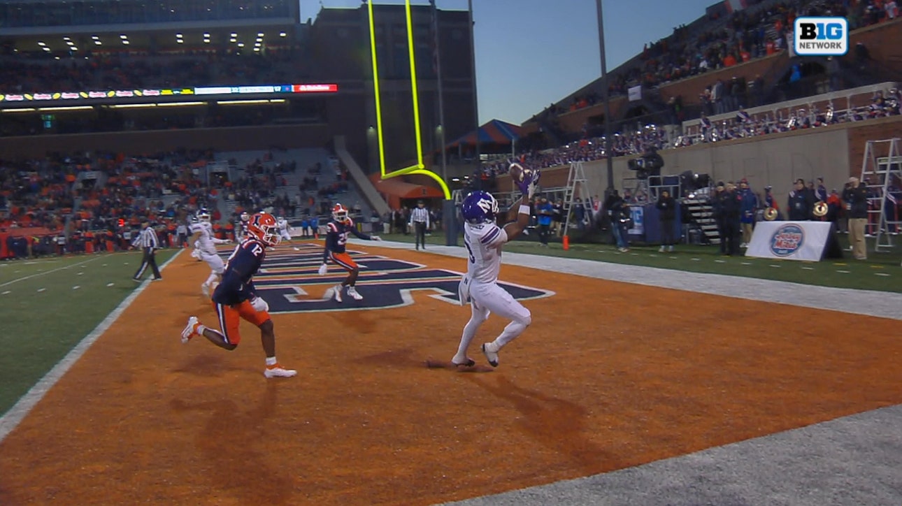 Northwestern's Ben Bryant finds A.J. Henning for the five-yard touchdown pass to increase the Wildcats' lead over Illinois