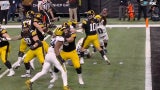 Referees rule that Iowa's Deacon Hill fumbles and Michigan recovers
