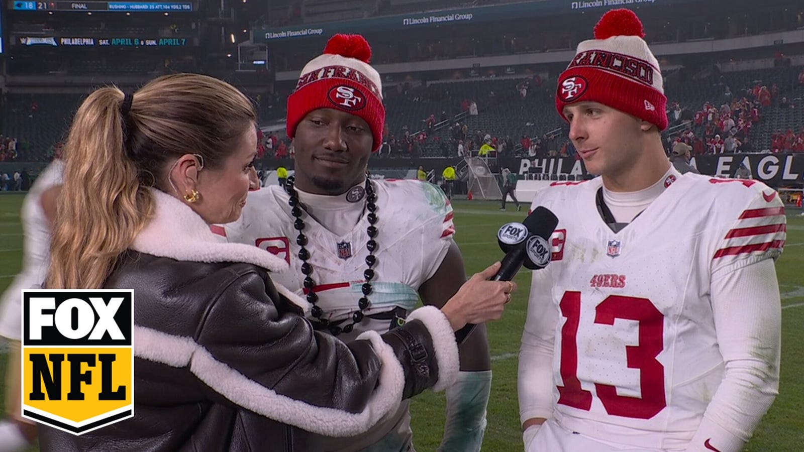 Deebo Samuel and Brock Purdy discuss 42-19 win over Eagles