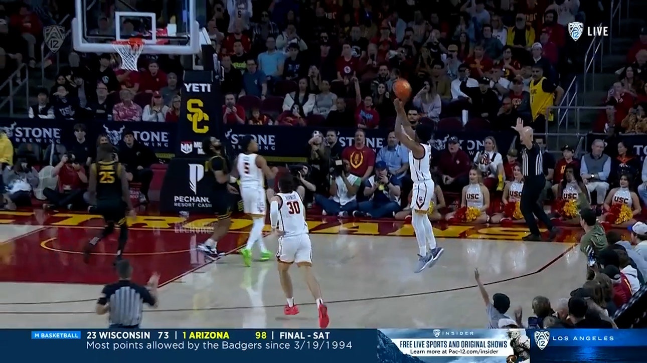  Bronny James hits a 3-pointer to score his first bucket for USC against Long Beach State