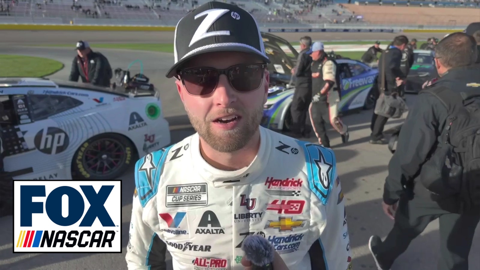 William Byron speaks on the huge bag that landed on his grille during the Pennzoil 400 