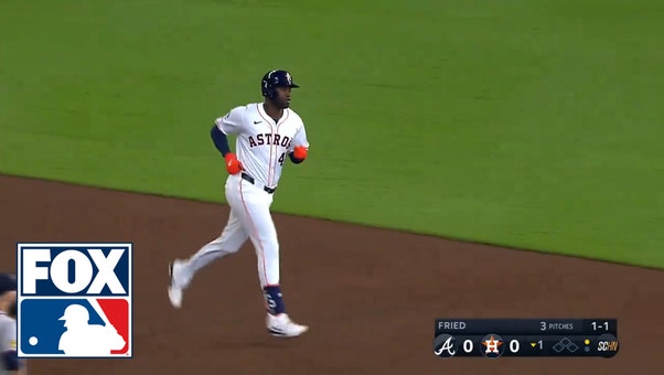 Yordan Alvarez BLASTS a first-inning home run to give the Astros an early 1-0 lead over the Braves
