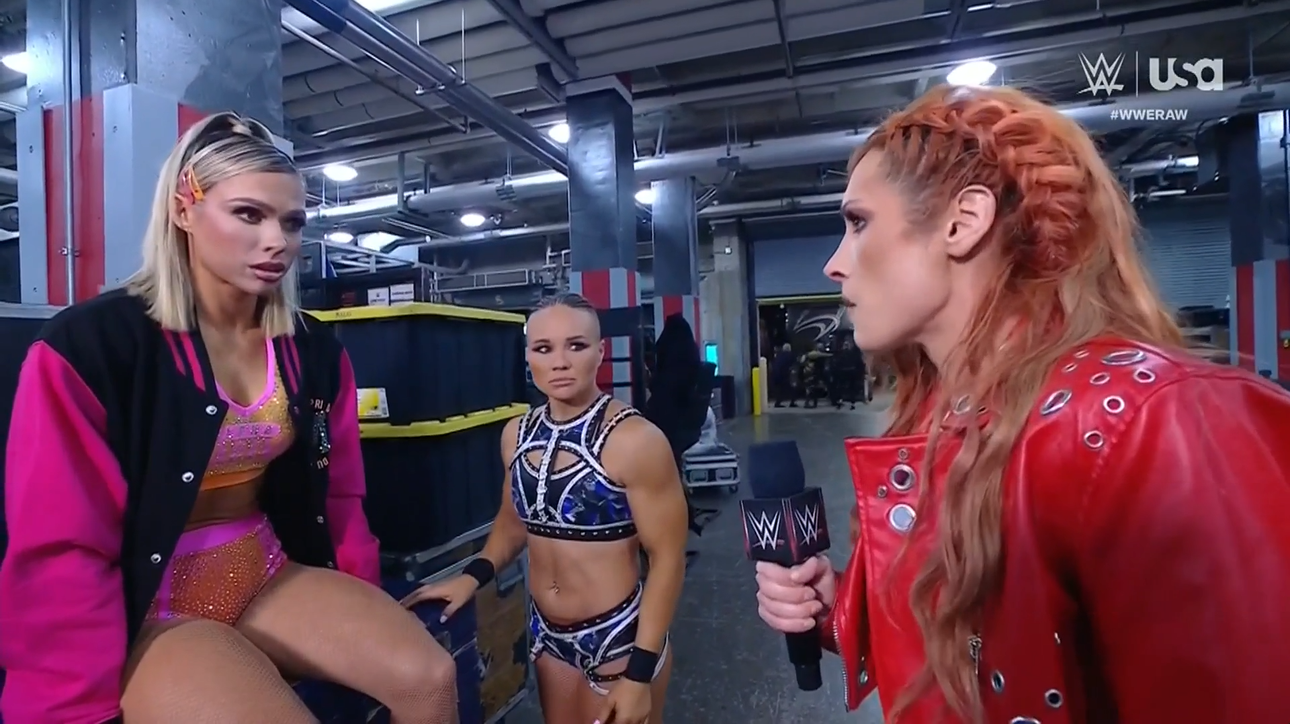 Becky Lynch steals the mic after Liv Morgan, Nia Jax brawl, encourages Maxxine Dupri 