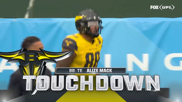  Quinten Dormady connects with Alize Mack for 24-yard TD, extending Brahmas' lead over Renegades