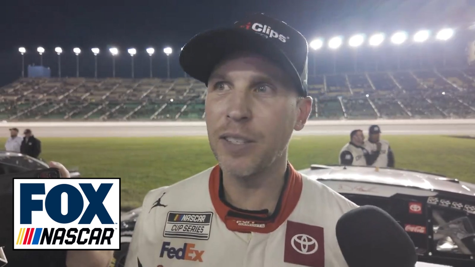 Denny Hamlin talks about problems on pit road and the final restart 