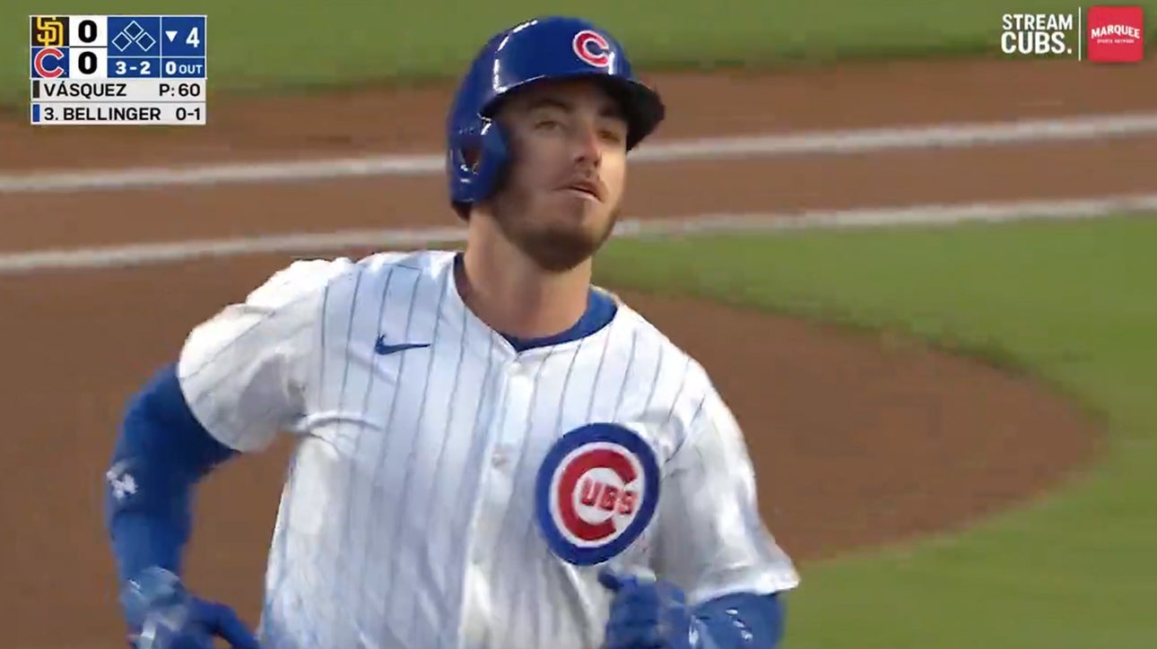 Cody Bellinger hits a line drive solo home run in his first game back off the injured list, giving the Cubs a 1-0 lead over the Padres