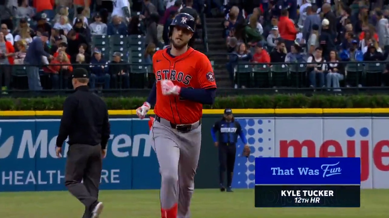 Astros' Kyle Tucker ties for league-leader in home runs with a BLAST to right field against Tigers