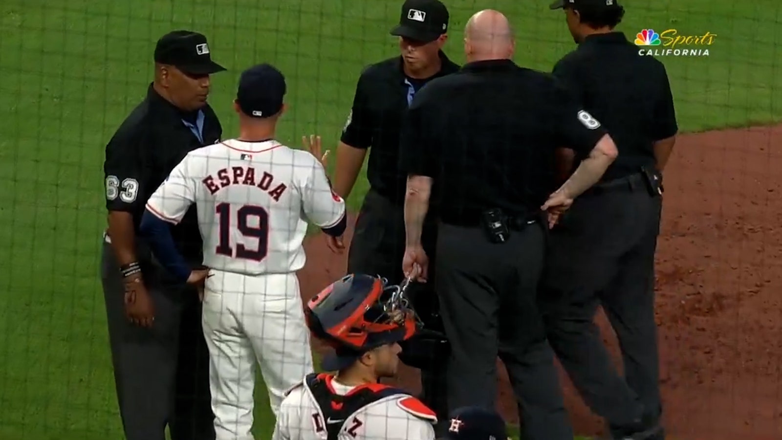 Astros pitcher Ronel Blanco is ejected for use of a foreign substance on his glove vs. A's