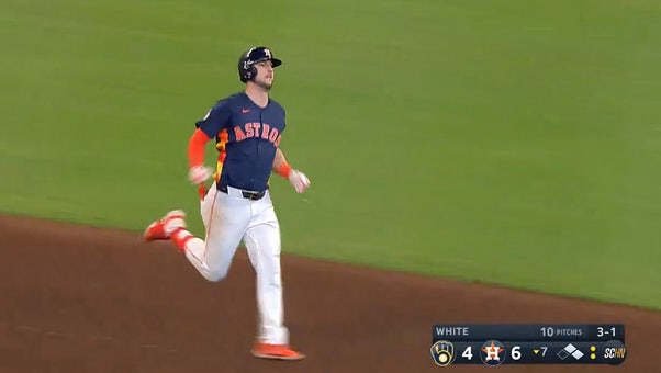 Kyle Tucker smashes his second home run of the game, extending the Astros' lead vs. the Brewers