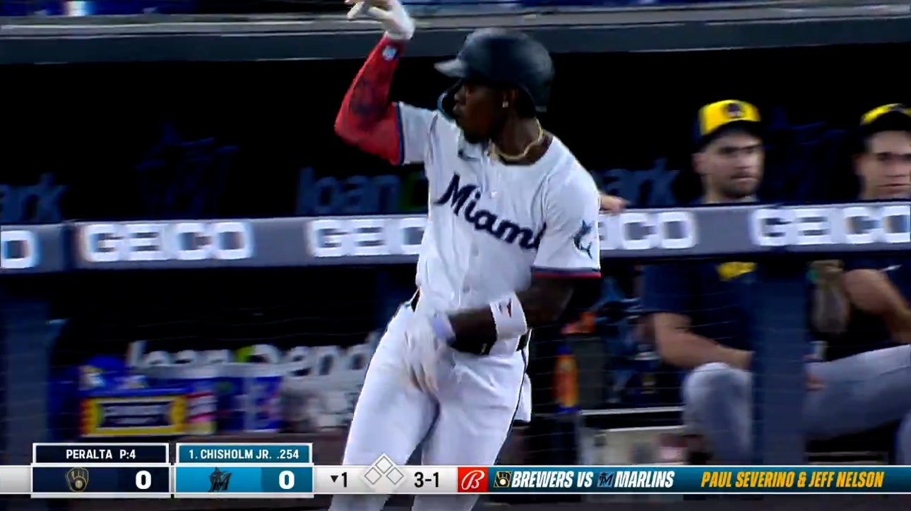 Marlins' Jazz Chisholm CRUSHES a lead-off home run to take an early lead against Brewers