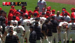 Benches clear in San Francisco after close-call pitch with Phillies' Bryce Harper