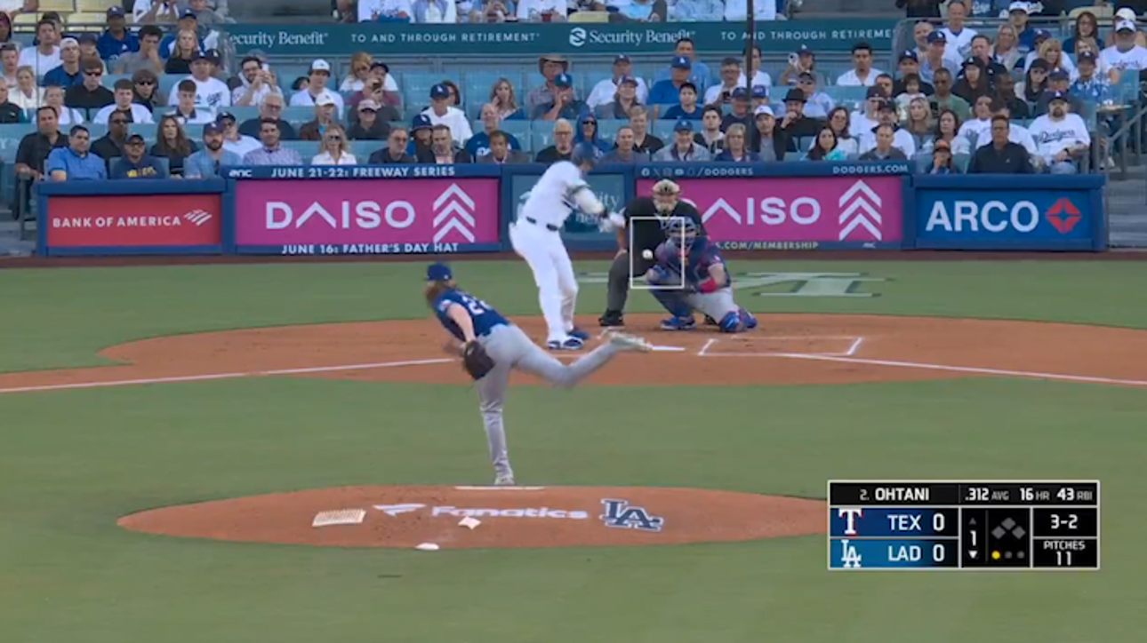 Shohei Ohtani crushes a solo home run in the first inning to give the Dodgers a 1-0 lead over the Rangers