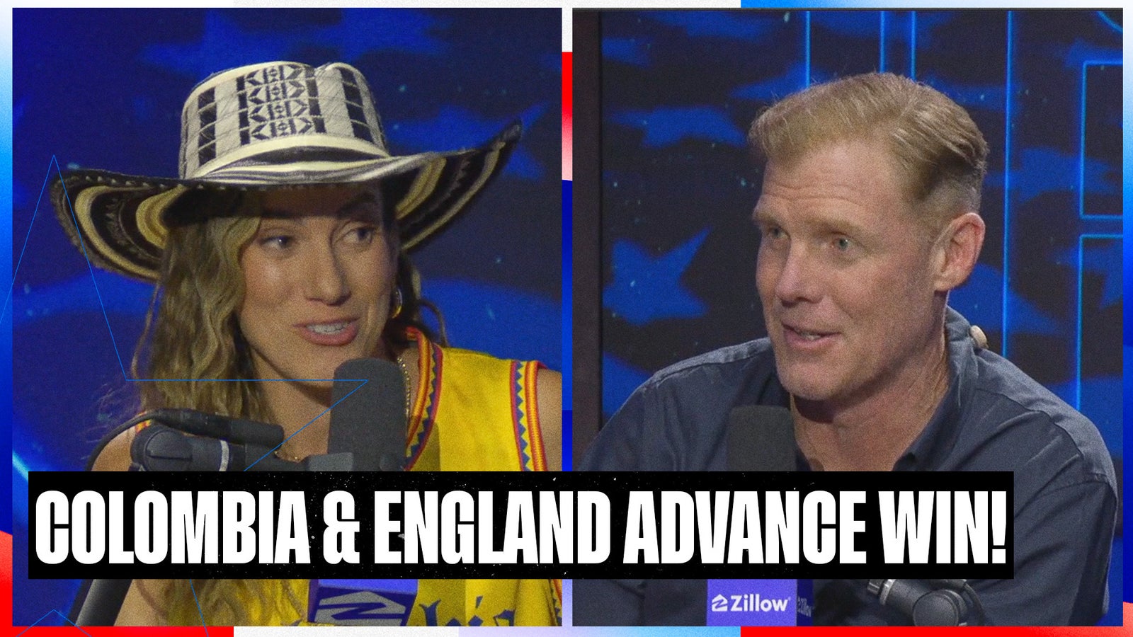 Melissa Ortiz and Alexi Lalas react to Colombia's semifinal win