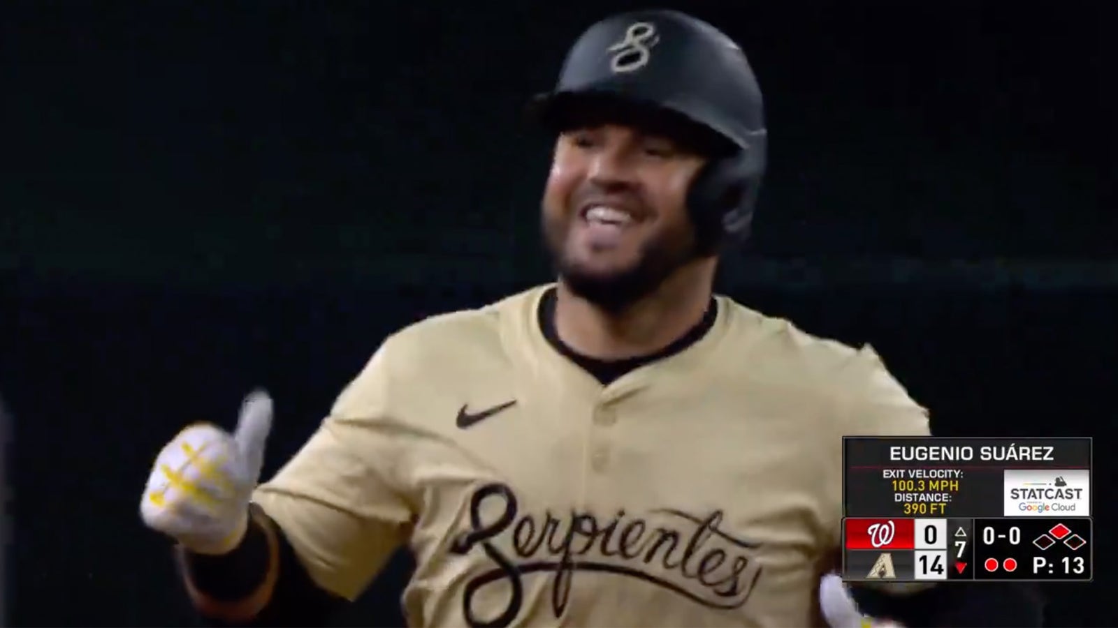 Diamondbacks' Eugenio Suárez collects his 3rd homer of the night against the Nationals