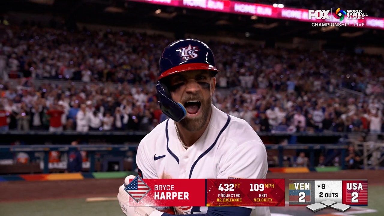 United States' Bryce Harper hits two-run homer, tying game against Venezuela