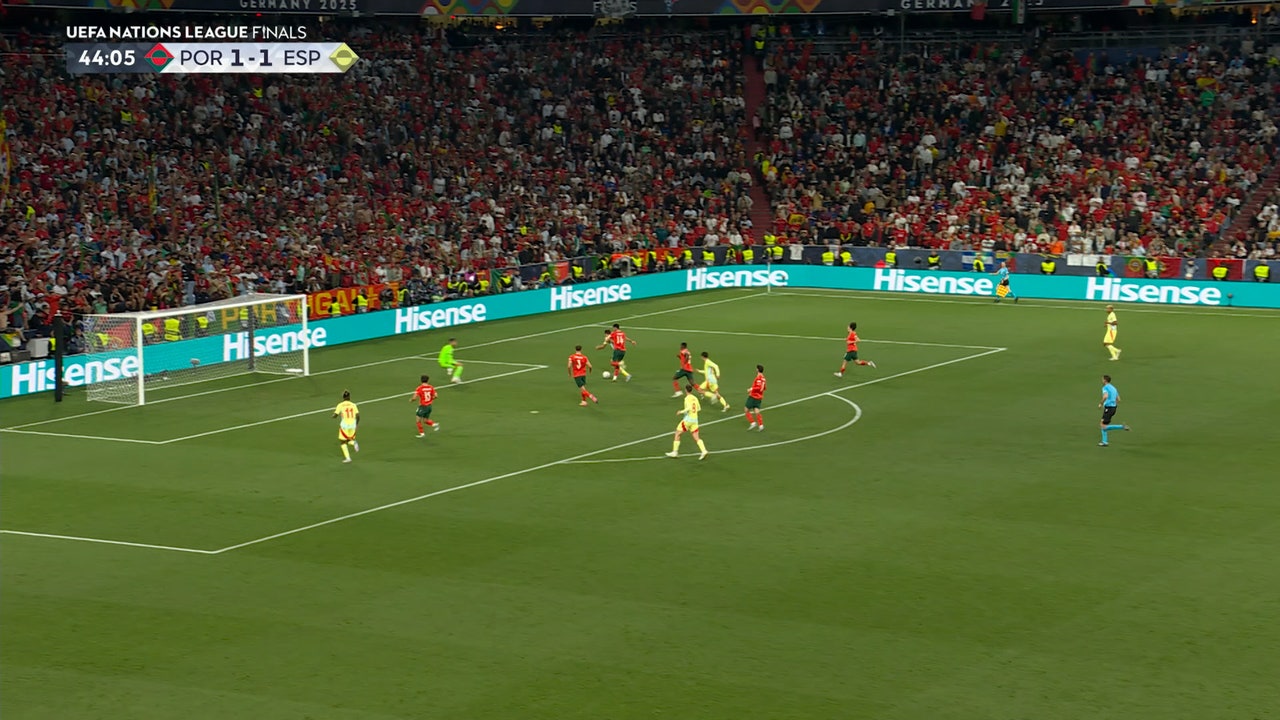 Spain's Mikel Oyarzabal finds the back of the net off a fast break vs. Portugal