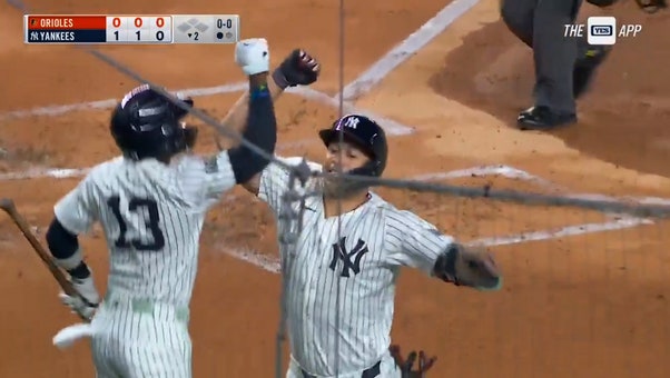 Giancarlo Stanton blasts a solo home run to give Yankees an early 1-0 lead over Orioles