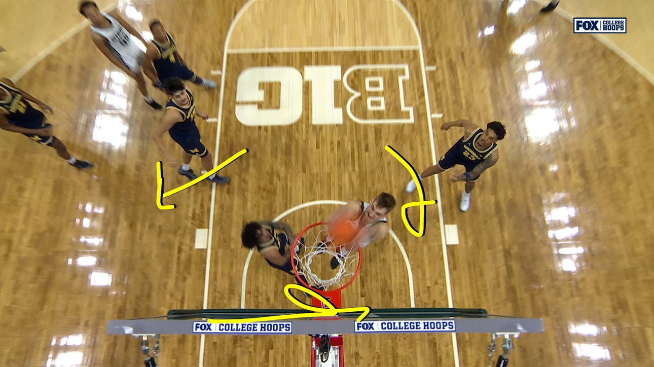 Michigan State's Divine Ugochukwu lobs it UP to Carson Cooper off pick-and-roll vs. Michigan